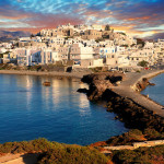 Naxos town at sunset. Greek Cyclades Islands Greece
